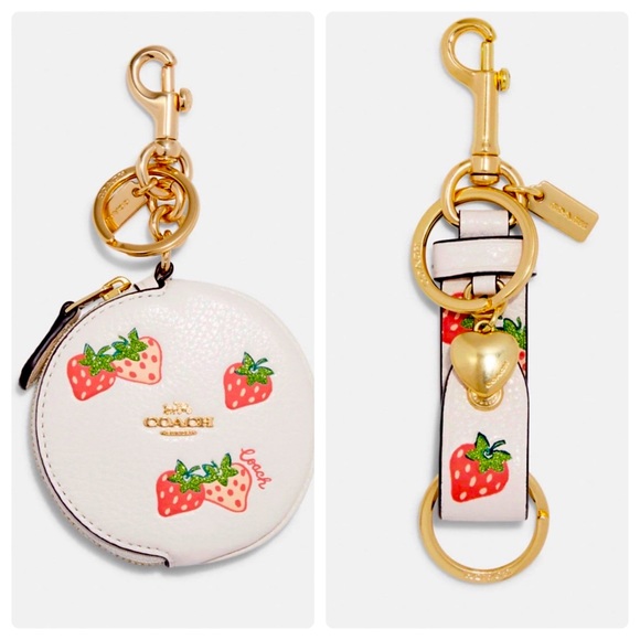 Coach trigger snap charm and Circular Coin Pouch Strawberry Print bundle - Picture 1 of 7
